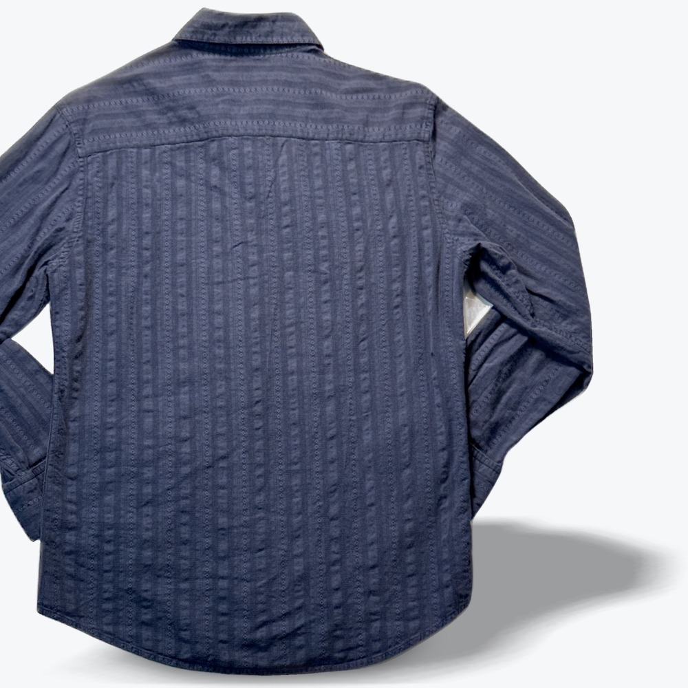 Stamp 10 Button Down Shirt Long Sleeve Navy Blue Dobby Stripe Diamond Men Small - Picture 2 of 8